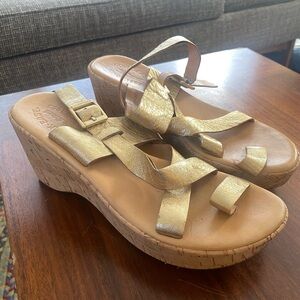 Kork-Ease Whitney gold wedge cork heel sandals size 8